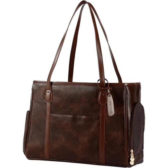 NEW Brown Genuine Leather Pet Carrier Bag Tote Purse - Picture 7 of 7